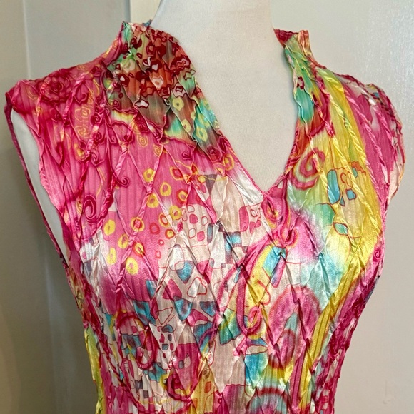 Vintage NICOLA Crinkle Sleeveless Top Pink Disco Retro - Picture 9 of 12